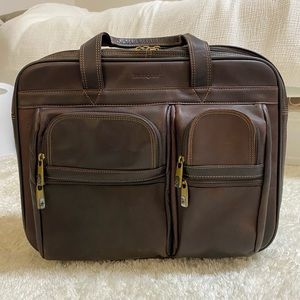 Samsonite business travel bag with wheels and handle brown leather